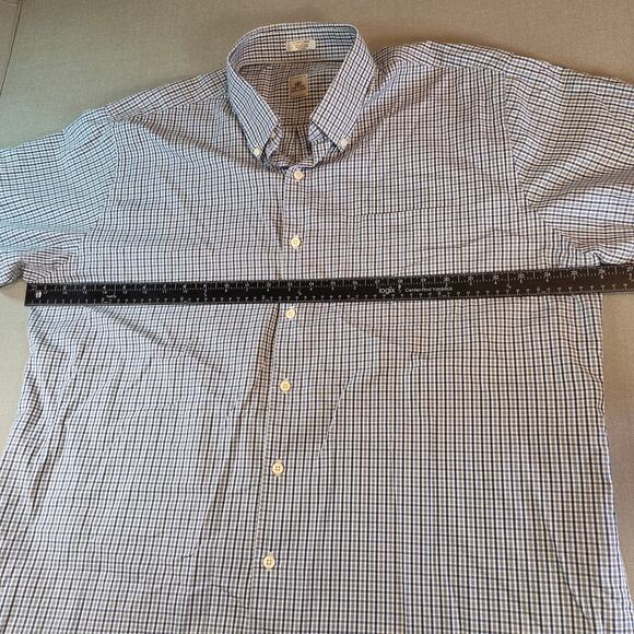 Peter Millar XL Button Up Shirt Cotton Blue White Check Short Sleeve - Picture 7 of 8
